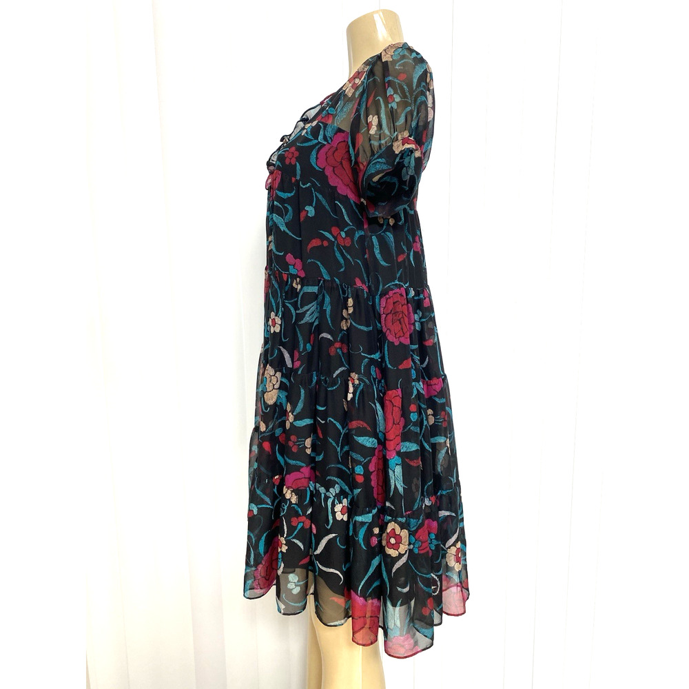 Dvf Diane Von Furstenberg Vinita Dress Silk Black Multi Color Short Slee View 3
